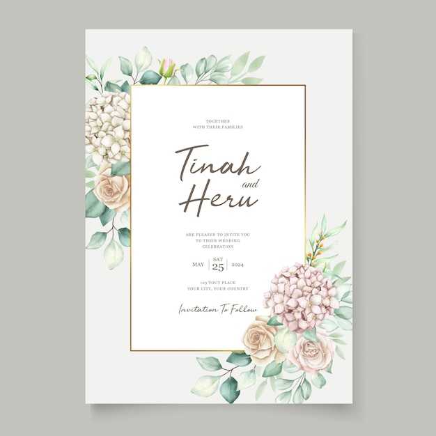 elegant wedding card with beautiful floral and leaves template