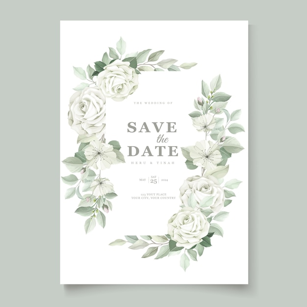 elegant wedding card with beautiful floral and leaves template