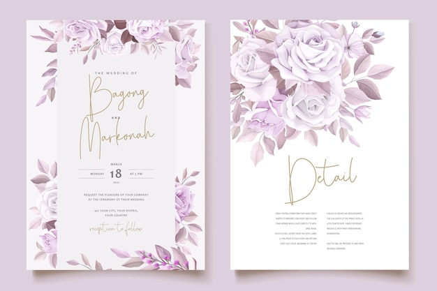 elegant wedding card with beautiful floral and leaves template