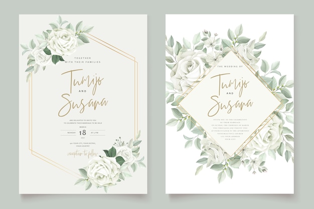 elegant wedding card with beautiful floral and leaves template