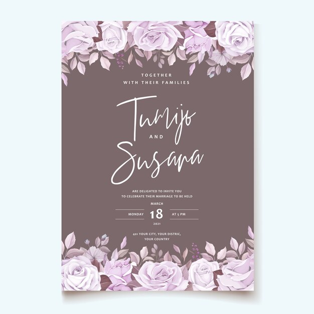 elegant wedding card with beautiful floral and leaves template