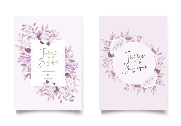 Free Vector elegant wedding card with beautiful floral and leaves template