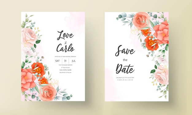 Elegant wedding invitation card decorated with beautiful orange flowers