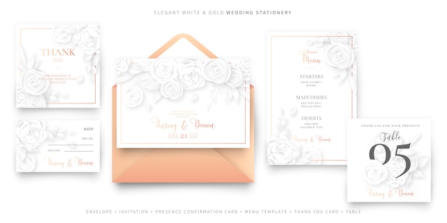 Elegant Wedding invitation card template with envelope, stationery set