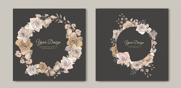 elegant wedding invitation card with beautiful floral and leaves template