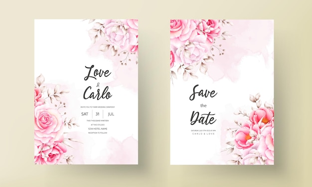 Elegant wedding invitation card with beautiful watercolor floral