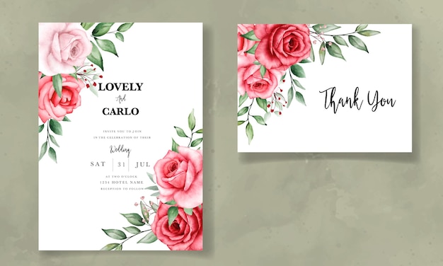 Elegant wedding invitation card with beautiful watercolor flower