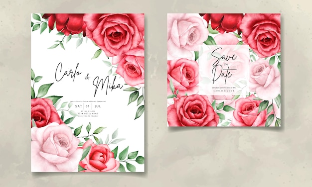 Elegant wedding invitation card with beautiful watercolor flower