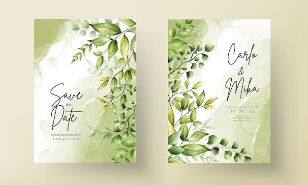 Free Vector elegant wedding invitation card with beautiful watercolor leaves