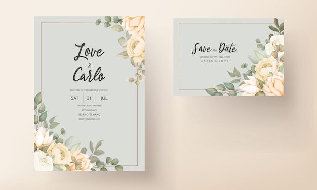 Elegant wedding invitation card with floral ornaments