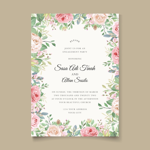 Free vector elegant wedding invitation designg with beautiful floral