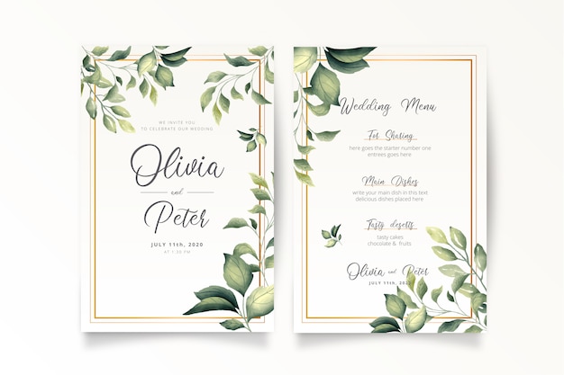 Elegant wedding invitation and menu template