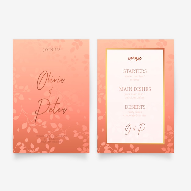 Free vector elegant wedding invitation & menu template