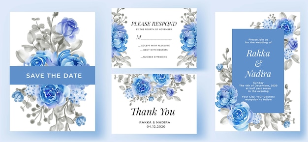 Elegant wedding invitation set blue flower