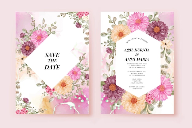 Elegant Wedding Invitation Set Daisy Flower Template