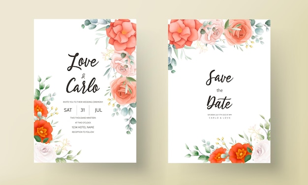 Free Vector elegant wedding invitation template with floral decoration