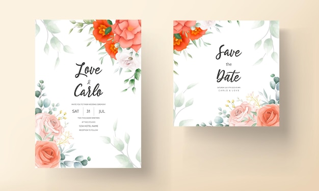 Elegant wedding invitation template with floral decoration