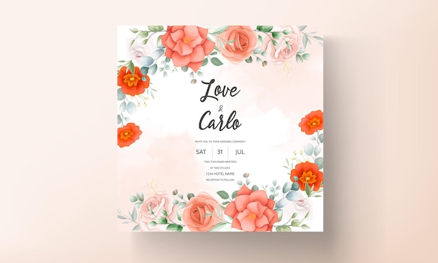 Elegant wedding invitation template with floral decoration