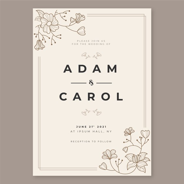 Elegant wedding invitation template with flowers