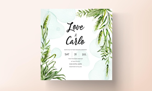 Elegant wedding invitation template with leaves