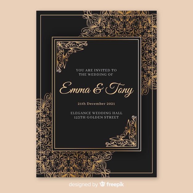 Elegant wedding invitation template with mandala