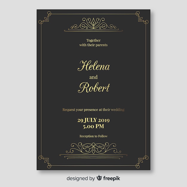 Free Vector elegant wedding invitation template with ornaments