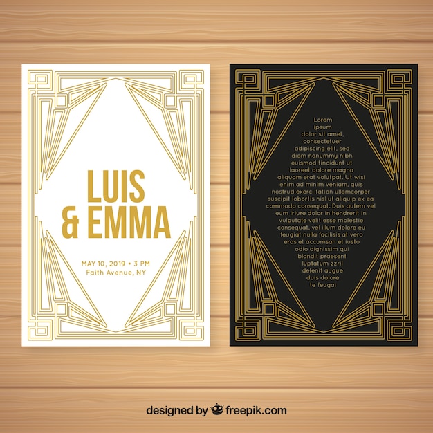 Free Vector elegant wedding invitation with golden style