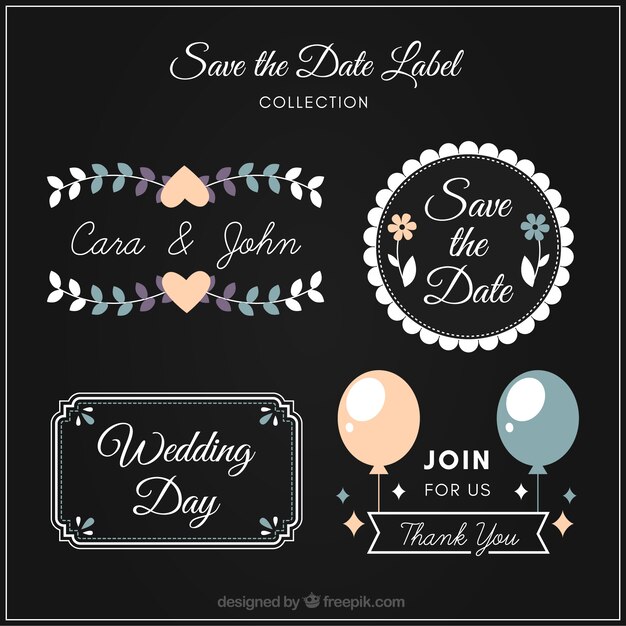 Elegant wedding labels with flat design