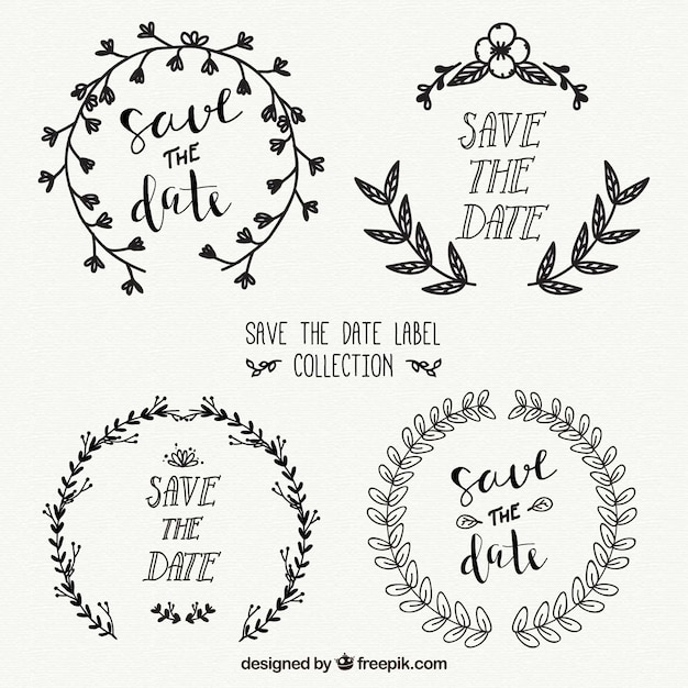 Free Vector elegant wedding labels with hand drawn style