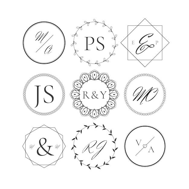 Free Vector elegant wedding monograms pack