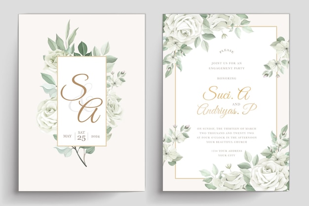 elegant white roses invitation card set