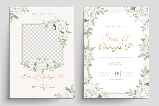 elegant white roses invitation card set