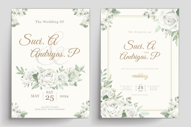 elegant white roses invitation card set