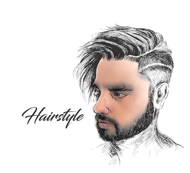 Free Vector elegant young handsome man with stylish hair style hair salon hand drawn sketch vector illustration