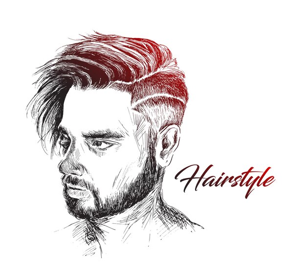 Elegant young handsome man with stylish hair style hair salon Hand Drawn Sketch Vector illustration