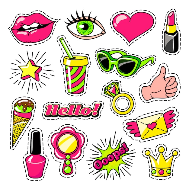 Free Vector elements for girls in comic style