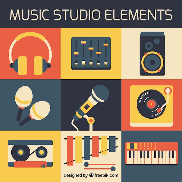 Elements of music studio in flat design