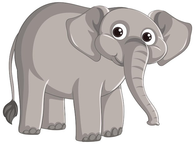 Elephant Cartoon Character Standing on White Background