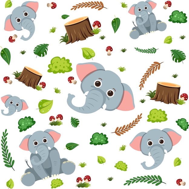 Free Vector elephant cute animal seamless pattern