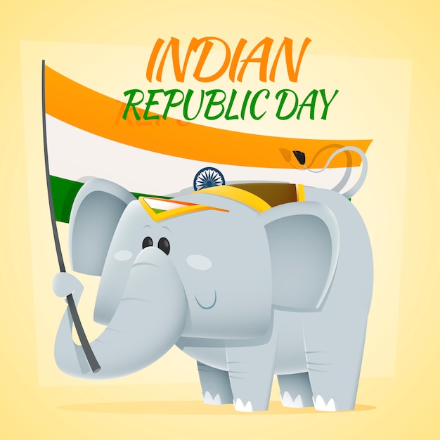 Elephant holding an indian flag