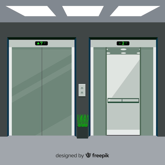 Free Vector elevator concept with open and closed door in flat design