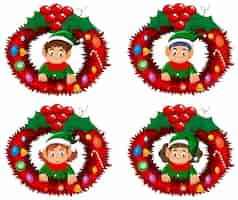 Free vector elf christmas wreath set