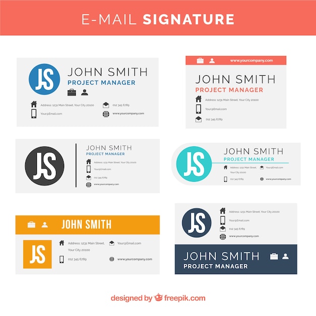 Email signature collection in flat style