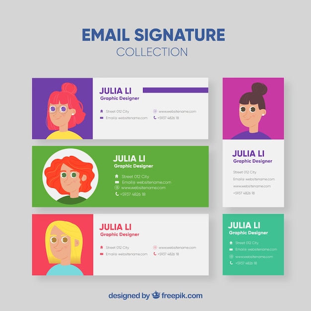 Email signature collection in flat style