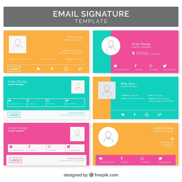 Free Vector email signature collection in flat style