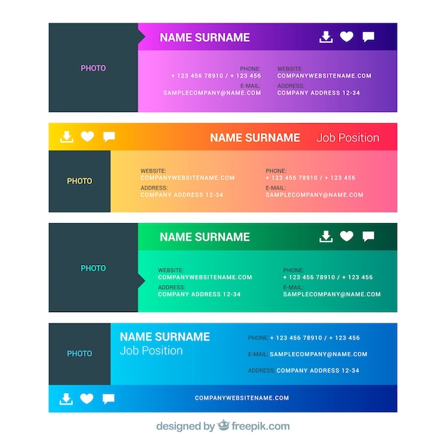 Free Vector email signature collection in gradient colors