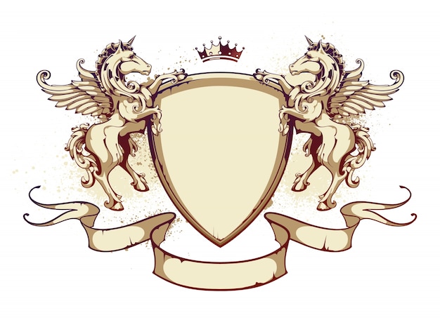 emblem with ribbons and lions