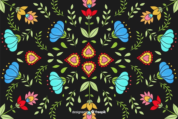 Free Vector embroidery mexican floral background