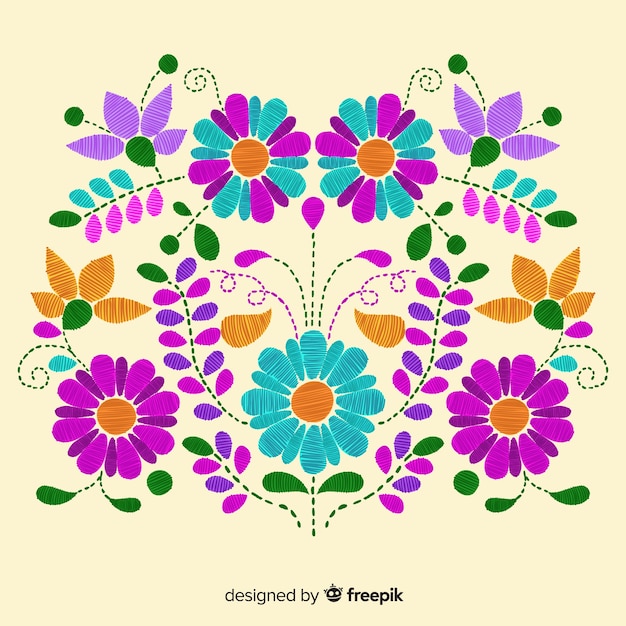 Embroidery mexican floral background