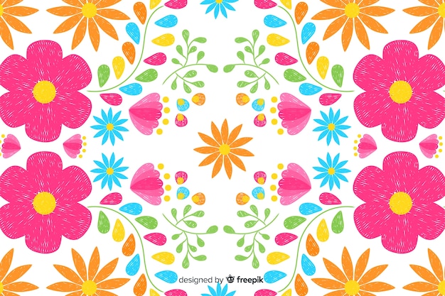 Embroidery mexican floral background